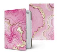 ENEN Étuis pour Kindle 6.8" 7", Coque pour Kindle Étui de Protection avec Support et Dragonne Housse Folio Motif Marbre 3D Compatible Liseuse 6.8" 7" Protection Universel (Rose et Or A)