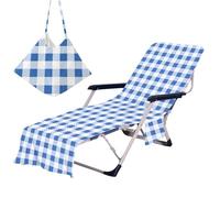 ENEN Housse de Chaise de Plage, Style Minimaliste, Serviette pour Transat Serviette Microfibre avec Poche pour Chaise Longue Pliable Jardin, Housse de Protection (Carreaux bleu)