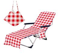 ENEN Housse de Chaise de Plage, Style Minimaliste, Serviette pour Transat Serviette Microfibre avec Poche pour Chaise Longue Pliable Jardin, Housse de Protection (Carreaux rouge)