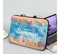 ENEN Impression de Plage Sacoche pour Ordinateur Portable Porte-Documents Sacs À Main, Sac D'ordinateur Portable pour 13 "15.6" Ordinateur Portable Sac de Travail (10 Pouce,Corail)