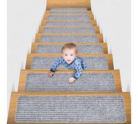 ENEN Marchettes d'Escalier Adhesive, Tapis Marchettes d'Escalier Antidérapant Autocollante Moquette de Marches pour Personnes âgées, Enfants et Chiens (8pc,Gris fumé)