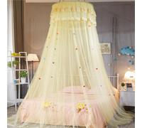 ENEN Motif Étoile Ciel de Lit Moustiquaire, Tente de Lit Princesse Moustiquaire de Lit Dome Baldaquin Lit Berceau Auvent de Lit Anti Mosquito pour Décoration Chambre (Jaune pâle)
