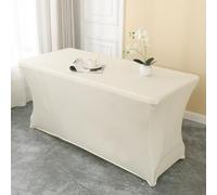 ENEN Nappe en Élasthanne Extensible Rectangulaire de Couleur Unie 1,2 m/1,5m /1,8 m, Lavable, Infroissable, Couverture pour Table Pliante Mariage Cocktail Exposition (Beige 2,122x60x75cm)