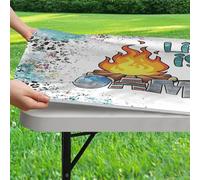 ENEN Nappe Rectangulaire Ajustée Extensible avec Bord Élastique, Nappe de Table Pliante, Hydrofuge Antitache Lavable Infroissable pour Jardin, Buffet, Extérieur (Feu de Camp,76x183cm)