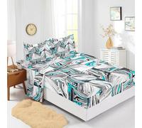 ENEN Parure de Lit 4 Pièces, Drap Housse - Drap Plat - 1/2 Taie d'oreiller 50x75cm, Microfibre Ensembles Literie pour Lit Double/Lit Simple (140x190cm,Style Graffiti Noir)