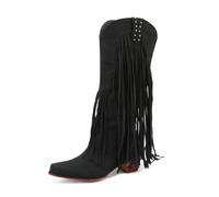 ENEN Santiag Femme Cuir Western, Taille 34-39 Santiag Femme Gros Mollet Bottes Cowboy Talon Haut avec Fermeture Éclair Bottes Western Country pour Trekking (XR11 Noir,37)