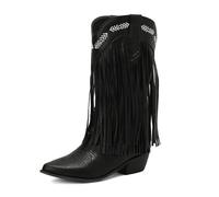 ENEN Santiag Femme Cuir Western, Taille 34-39 Santiag Femme Gros Mollet Bottes Cowboy Talon Haut avec Fermeture Éclair Bottes Western Country pour Trekking (XR720 Noir,35)