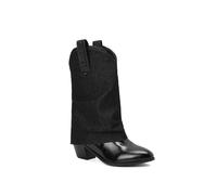 ENEN Santiag Femme Cuir Western, Taille 34-48 Santiag Femme Gros Mollet Bottes Cowboy Talon Haut avec Fermeture Éclair Bottes Western Country pour Trekking (S110 Noir,42)