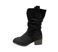 ENEN Santiag Femme Cuir Western, Taille 35-39 Santiag Femme Gros Mollet Bottes Cowboy Talon Haut avec Fermeture Éclair Bottes Western Country pour Trekking (MD21 Black,39)
