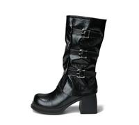 ENEN Santiag Femme Cuir Western, Taille 35-40 Santiag Femme Gros Mollet Bottes Cowboy Talon Haut avec Fermeture Éclair Bottes Western Country pour Trekking (1966 Noir,39)