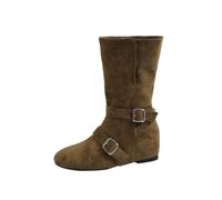 ENEN Santiag Femme Cuir Western, Taille 35-40 Santiag Femme Gros Mollet Bottes Cowboy Talon Haut avec Fermeture Éclair Bottes Western Country pour Trekking (K13 Marron,35)