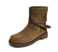 ENEN Santiag Femme Cuir Western, Taille 35-40 Santiag Femme Gros Mollet Bottes Cowboy Talon Haut avec Fermeture Éclair Bottes Western Country pour Trekking (ZG21 Marron,39)