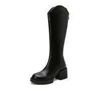 ENEN Santiag Femme Cuir Western, Taille 35-41 Santiag Femme Gros Mollet Bottes Cowboy Talon Haut avec Fermeture Éclair Bottes Western Country pour Trekking (3353 Noir,38)