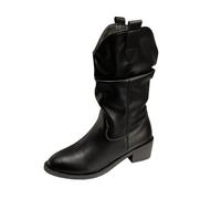 ENEN Santiag Femme Cuir Western, Taille 35-42 Santiag Femme Gros Mollet Bottes Cowboy Talon Haut avec Fermeture Éclair Bottes Western Country pour Trekking (FJ26 Noir,41)