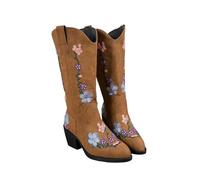 ENEN Santiag Femme Cuir Western, Taille 36-43 Santiag Femme Gros Mollet Bottes Cowboy Talon Haut avec Fermeture Éclair Bottes Western Country pour Trekking (FR99 Café,39)