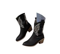 ENEN Santiag Femme Hiver Bottes Daim, Bottes Cowboy Femme Gros Mollet Country Mode Ankle Hiver de Trekking Plein Air Décontractée De La Mode Western Chaussures Broderie, 36-43 (Noir,37)