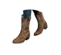 ENEN Santiag Femme Hiver Bottes Daim, Bottes Cowboy Femme Gros Mollet Country Mode Ankle Hiver de Trekking Plein Air Décontractée De La Mode Western Chaussures Broderie, 36-43 (Marron,41)