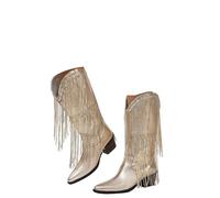 ENEN Santiag Femme Hiver Bottes Daim Bottes Cowboy Femme Gros Mollet Country Mode Ankle Hiver de Trekking Plein Air Décontractée De La Mode Western Chaussures à Pompons, 36-42 (Doré,40)