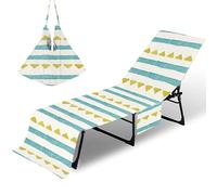 ENEN Serviette pour Transat, Serviette de Plage avec Poche pour Bain de Soleil Chaise, Impression à Rayures Housse de Protection pour Chaise Longue de Jardin (Triangle,75x210cm)