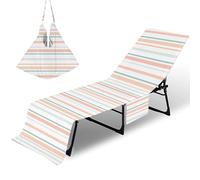 ENEN Serviette pour Transat, Serviette de Plage avec Poche pour Bain de Soleil Chaise, Impression à Rayures Housse de Protection pour Chaise Longue de Jardin (Ligne,75x210cm)