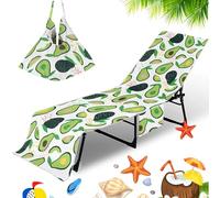 ENEN Serviette pour Transat, Serviette de Plage avec Poche pour Bain de Soleil Chaise, Impressions de Fruits Housse de Protection pour Chaise Longue de Jardin (Avocat A,75x210cm)