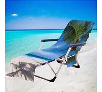ENEN Serviettes de Plage pour Chaise Longue, Drap de Plage 3D, Serviette pour Transat Bain de Soleil avec Poches Serviette de Piscine pour Chaise (Cocotier,75x210cm)