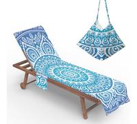 ENEN Serviettes de Plage pour Chaise Longue, Drap de Plage Bohême 3D, Serviette pour Transat Bain de Soleil avec Poches Serviette de Piscine pour Chaise (Cyan,75x210cm)