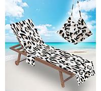 ENEN Serviettes de Plage pour Chaise Longue, Drap de Plage Imprimé Léopard 3D, Serviette pour Transat Bain de Soleil avec Poches Serviette de Piscine pour Chaise (Blanc,75x210cm)