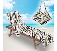 ENEN Serviettes de Plage pour Chaise Longue, Drap de Plage Imprimé Léopard 3D, Serviette pour Transat Bain de Soleil avec Poches Serviette de Piscine pour Chaise (Noir marron,75x210cm)