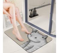 ENEN Tapis de Bain en Diatomite, Empreinte De Chat, Bath Mat Séchage Rapide & Antidérapant, Tapis de Douche Absorbant, Décoratif Lavable en Machine pour Douche, Baignoire (Chat Gris,40x60cm)