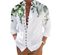 ENENEN Chemise à Manches Longues imprimée Feuilles de Vigne Printemps et été Chemise à Manches Longues à col Montant imprimée décontractée