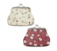 Energather 2 Petite Pochette, Porte Monnaie Femme Mignon pour Les Femmes et Les Filles, Portefeuille Femme Petit Format Kiss Lock avec Motif Floral pour clés, Change, reçu