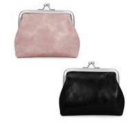 Energather 2pcs Petite Pochette, PU Petit Portefeuille Femme en Cuir pour Les Femmes et Les Filles, Portefeuille Femme Petit Format Exquis avec Kiss Lock pour Le Shopping, Les Voyages, Les Rencontres