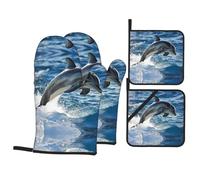Energetic Dauphins Printing Kitchen Baking Lot de 4 gants antidérapants pour cuisson au four/grill/couvercle de casserole