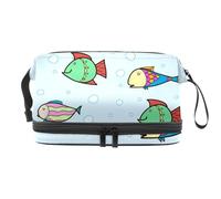 Energetic Fish Trousse de toilette double couche pour femme et fille avec compartiment à pinceaux, multicolore, 27x15x14 cm/10.6x5.9x5.5 in, Trousse de toilette