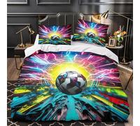 Énergie du ballon de football Impression 3D 3 pièces housse de courtepointe Style ElectricVortex housse de lit microfibre hypoallergénique respirant pour adolescents garçons adultes King（220x240cm）