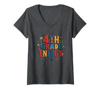 Énergie en 4e année : à l'époque de ma quatrième année, Le Plaisir Scolaire T-Shirt avec Col en V, Femme, Chiné Foncé, S