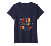 Énergie en 4e année : à l'époque de ma quatrième année, Le Plaisir Scolaire T-Shirt avec Col en V, Femme, Bleu Marine, S