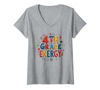 Énergie en 4e année : à l'époque de ma quatrième année, Le Plaisir Scolaire T-Shirt avec Col en V, Femme, Gris Chiné, XL