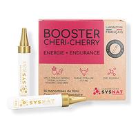 Energie • Endurance • Fatigue • Taurine Ginseng Gingembre Maca Tribulus Fenugrec Safran Guarana Citrulline Glycine Zinc Sélénium • 14 powershots • BOOSTER CHÉRI-CHERRY • Laboratoire SYSNAT