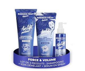 ENERGIE FRUIT Airlift - Routine Cheveux Force et Volume - Sans Sulfate & Silicone - Volumisant, Epaississant - Shampooing, Démêlant, Sérum Spray - Cheveux Fins, Plats, Manque de Volume - 96% Naturel