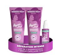 ENERGIE FRUIT Collagen Repair - Routine Cheveux Réparatrice - 2x Shampoing Réparateur + Sérum Anti-Casse - Collagène Végétal & Protéine - Cheveux Abîmés, Cassants, Secs - 96% Naturel - 2x250ml + 100ml