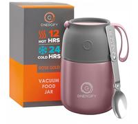 ENERGIFY Vacuum Insulated Food Jar Wide Mouth 17 Oz Soup Thermo with Folding Spoon - Thermal Lunch Containers for Kids & Adults - Leak Proof Stainless Steel Thermos for Hot Food Keep 12H and Cold 24H