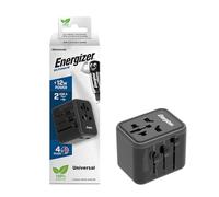 Energizer Adaptateur de Voyage Universel, Prises EU/US/UK/AU, 2 USB 12W | Un seul adaptateur pour le monde entier, recharge deux appareils en USB, format compact pour la valise, conception sécurisée