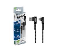 Energizer - Câble USB-C Coudé à 90° - Extra-long (2 m) - En Nylon Tressé - Idéal pour les Gamers - Noir