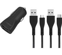 Energizer - Chargeur Voiture 2,4 A + 1 Câble USB-C + 1 Câble Micro-USB - Chargeur Allume-Cigare - Garanti à Vie