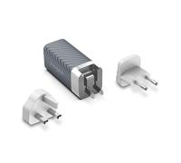 Energizer – Chargeur rapide 65W sans câble USB‑A & USB‑C, 3 adaptateurs (EU/US/UK) Argent/Gris