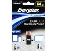 Energizer Clé USB 64 Go OTG Double Connectique - Lecteur Flash Portable pour Smartphone Android, PC et Mac, Stockage Externe - Noir