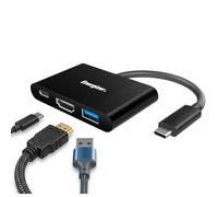 Energizer Hub USB-C 3-en-1 - Adaptateur Multiport USB-C vers USB-A 3.0, HDMI & USB-C - Transfert Rapide 5 Gbps - Plug & Play, Ultra Compact - Noir