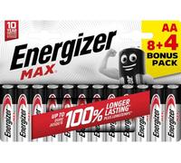 Energizer Max Lot de 8 + 4 Piles AA, Longue durée pour Un Usage Quotidien, sans sulfatation, avec 10 Ans de durée de Vie